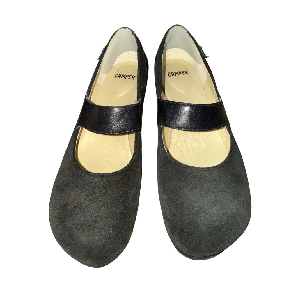 Camper Black Leather Suede Mary Jane Wedge Shoes Womens 39 US 8 Dark Academia